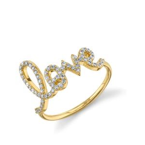 Sydney Evan 14k Yellow Gold Love Ring with Pavé Diamonds